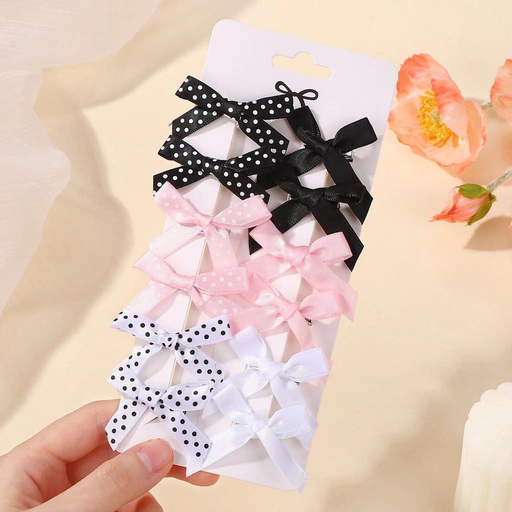 12Pcs Sweet Lace Side Cheer Bow Hair Clips for Girl Grid Solid Color ...