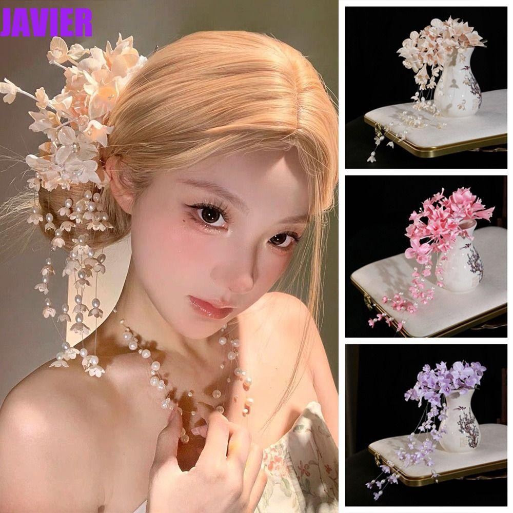 Elegant Bridal Headwear,Fairy Tassel Wedding Headdress Luxury Flower Barrettes Elegant White Bridal Hair Clasp Flowers Beading... From  main image 2