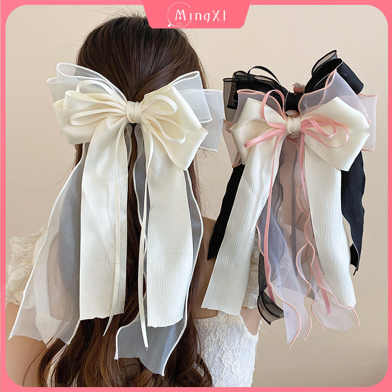 Oversized Lace Bow Hair Clip Women Korean Mesh Streamer Spring Clip ...