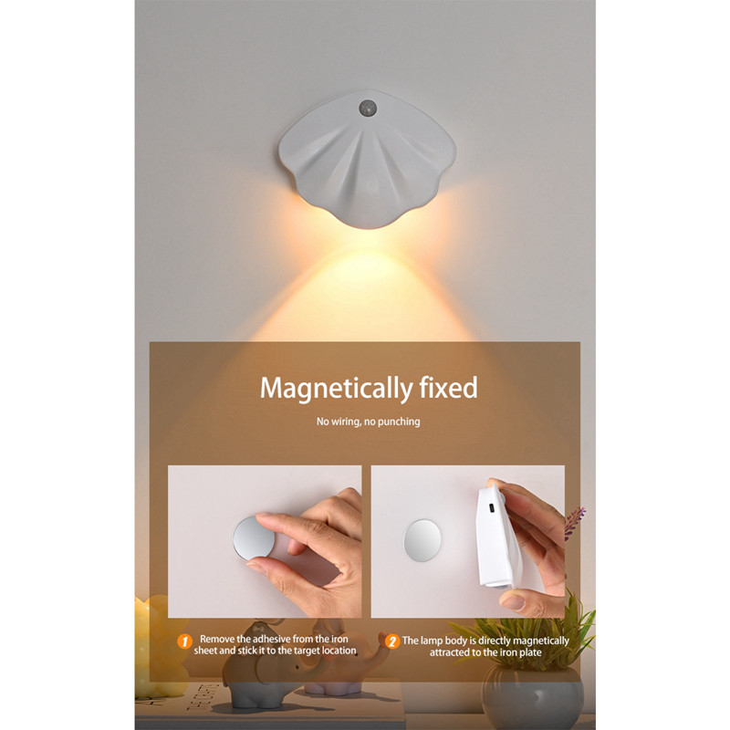 Led Night Light Shell Shape Room Decorative Lamp Usb Type-C Charging ...