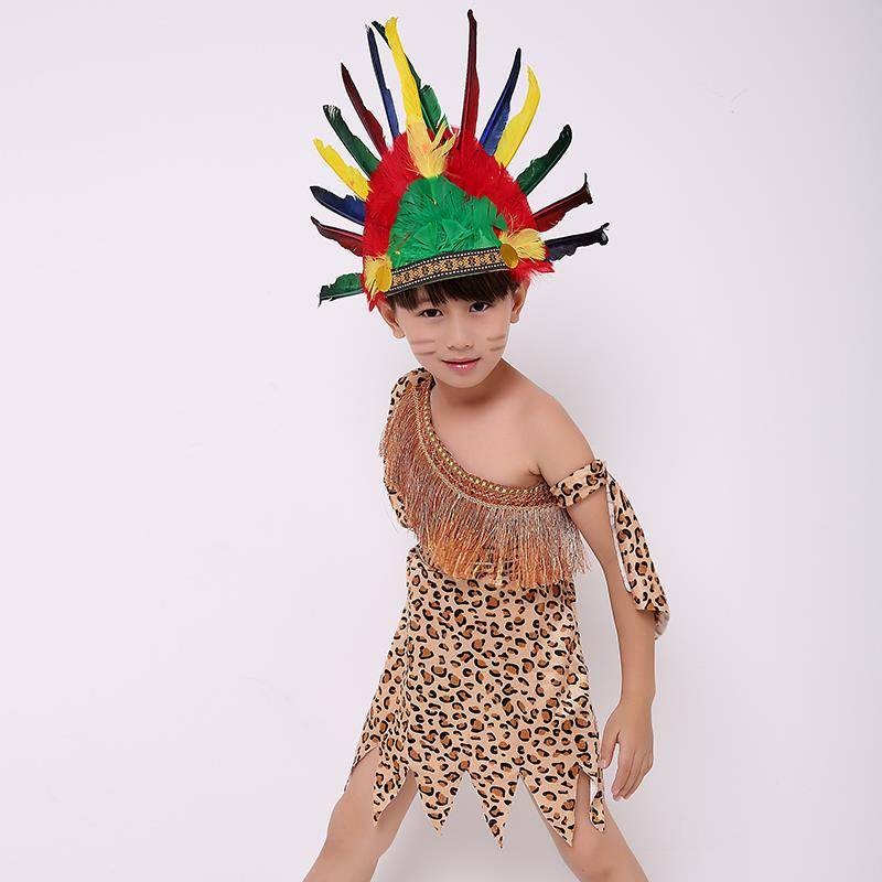 Children Savage Costume African Drum Indian Leopard Print Costume ...