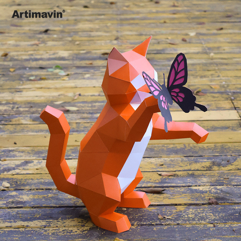 【PPXD】3D Cat Papercraft Art Origami DIY Gift Handmade 3D Paper Model ...