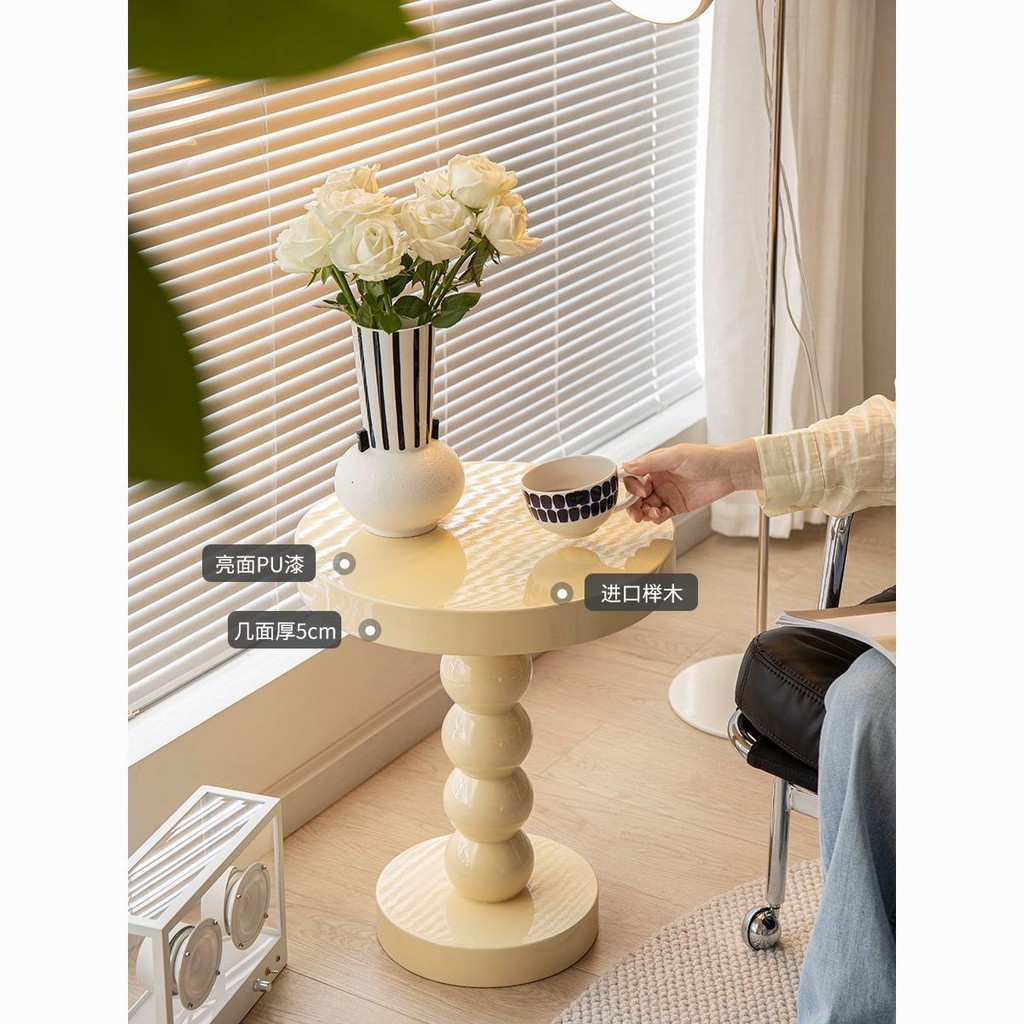 Retro Sofa Side Table Solid Wood Small Round Table Coffee Table Bedside ...