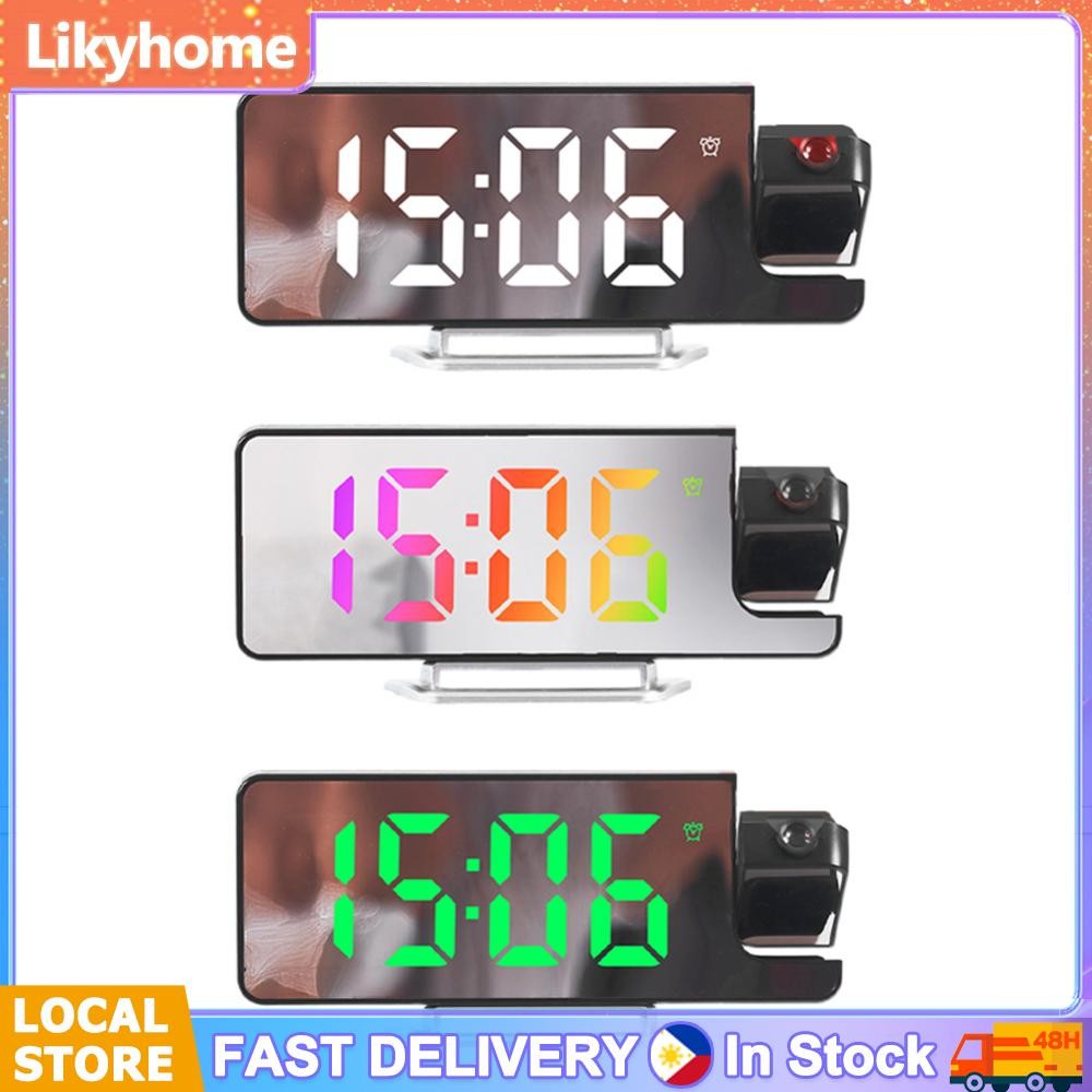 LED Mirror Digital Clock with Temperature Date Projection Digital Alarm ...