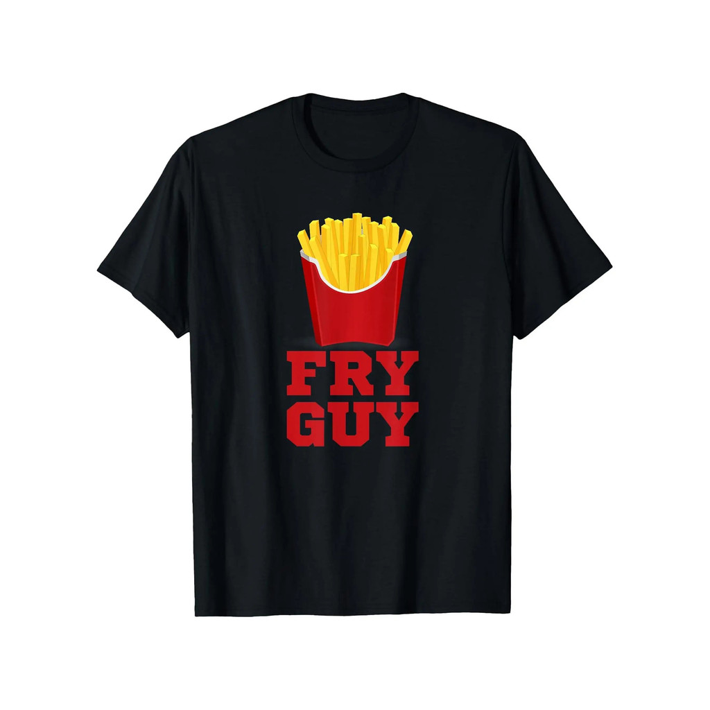 Men's Fry Guy French Fries Pattern T-Shirt- 100% Cotton, Casual Crew ...