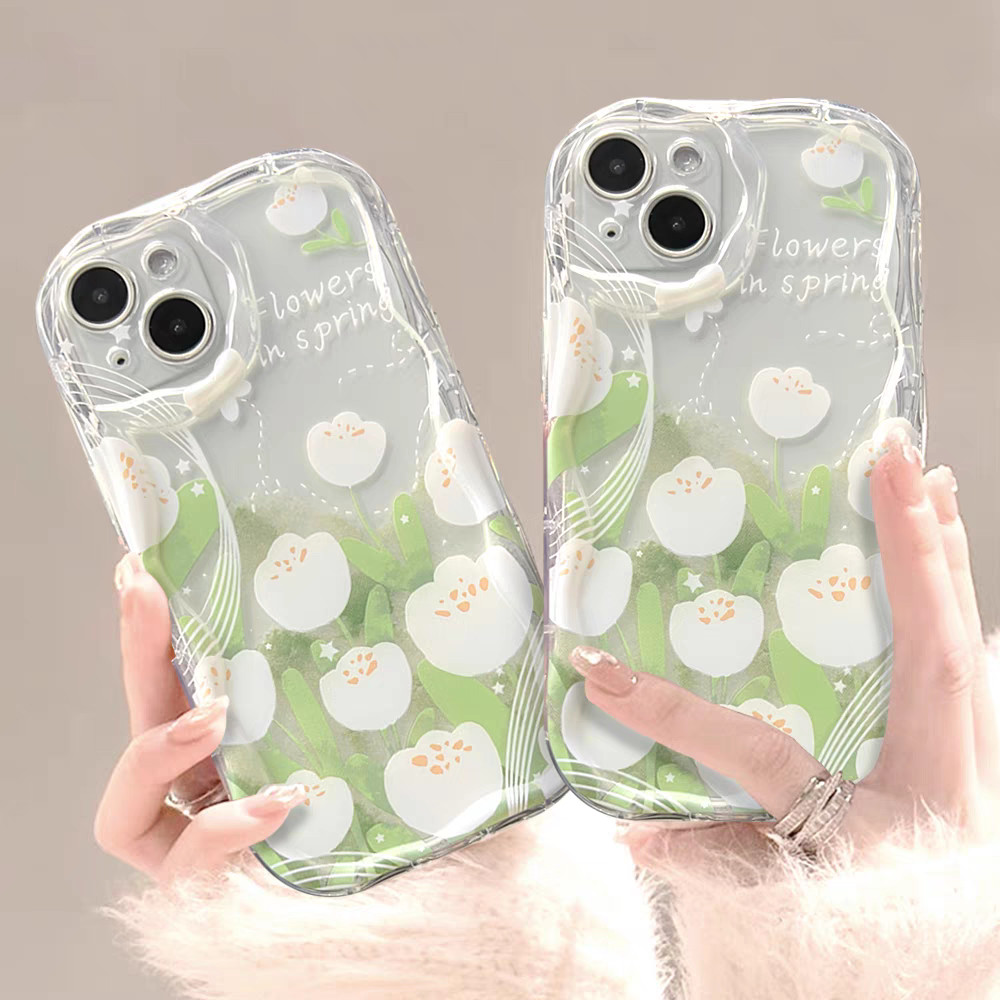 Realme 12 12X 11 11X 10 9 Note 50 C67 C65 C63 C61 C55 C53 C51 C35 C33 C30 C30S C21Y C25Y 8 8i 6 5 pro plus coque papillon tulipe blanche esthétique transparente_voghion.com