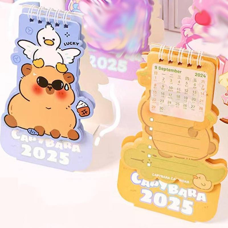 Cute Cartoon Capybara 2025 Desk Calendar Standing Flip Desktop For