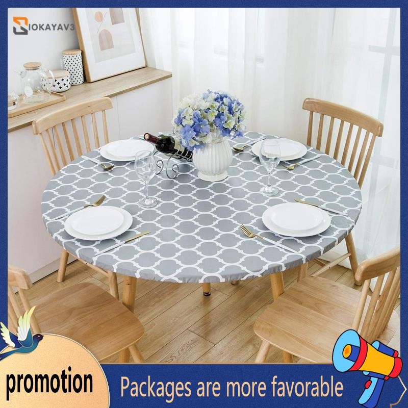 ☆siokayav3☆ Round Tablecloth with Elastic Edge Waterproof Oil Proof PVC