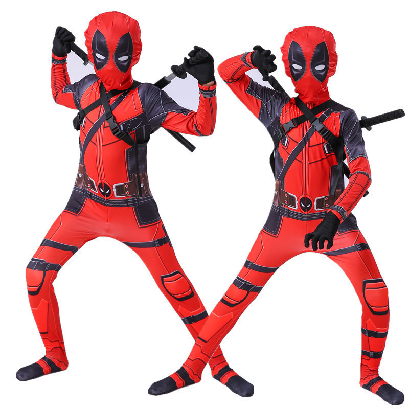 《With Sword》 Deadpool Costume For Kids and Adult DeadpoolMask Jumpsuit