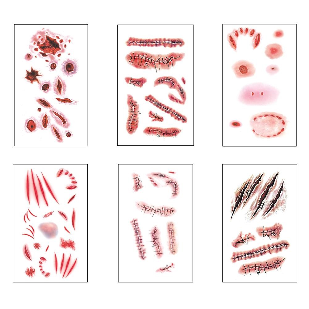 Halloween Scar Tattoo Stickers Scary Realistic Fake Wounds Prank Scars ...