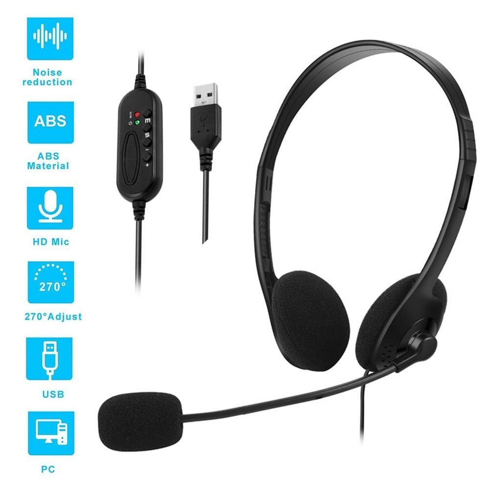 USB Headset with Microphone Noise Cancelling & Volume Control Wired ...