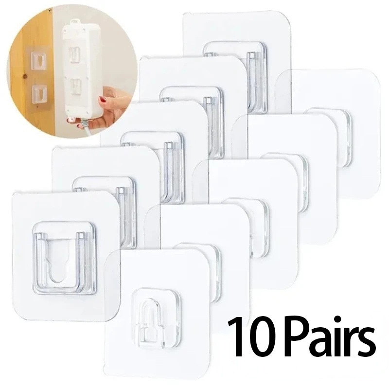 10Pairs Double Sided Patch Hook Buckle Transparent Self Adhesive Wall
