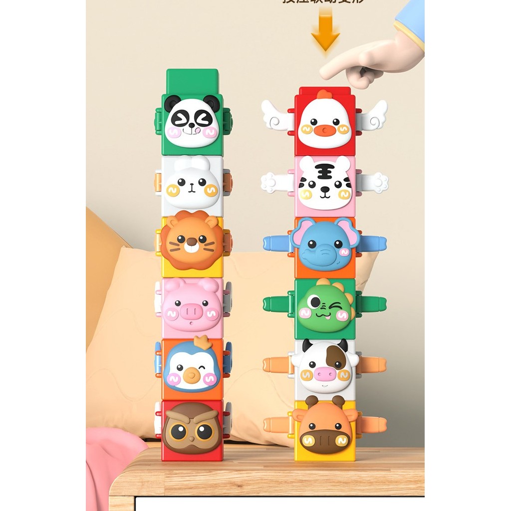 Rainbow Tower stacking Tower toy with 12 hand-shaped animal shapes for ...