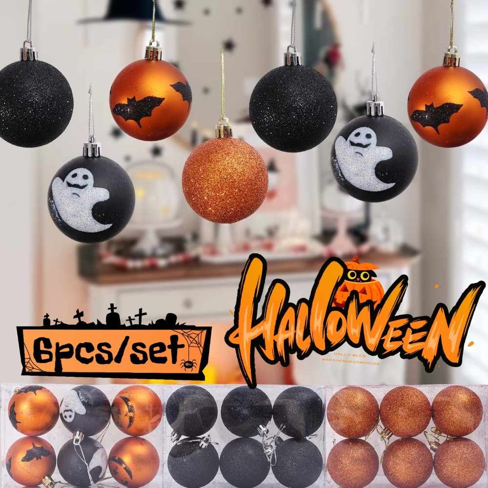6Pcs/Set Halloween Black Orange Pumpkin Ghost Bat Print Hanging Round ...
