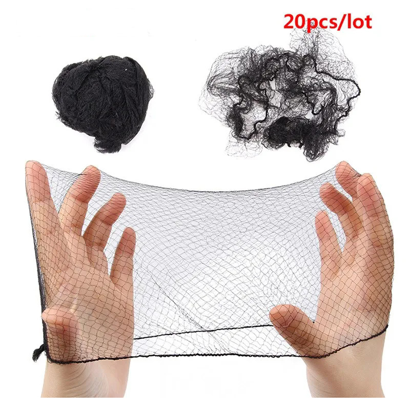 20 Pieces Black Nylon Hair Net-22-Inch Wig Cap Adjustable Invisible ...