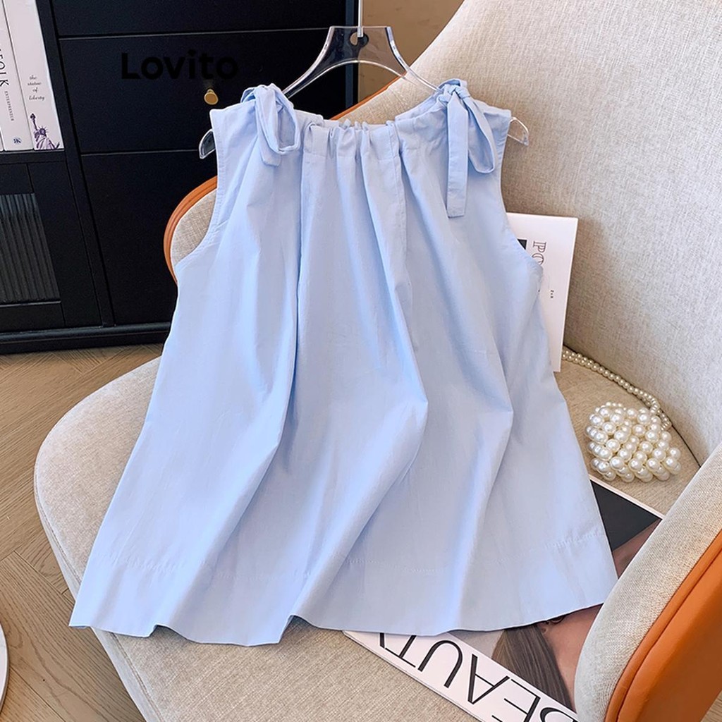 Lovito Women Casual Plain Drawstring Tank Top LNM70296 | Shopee Philippines