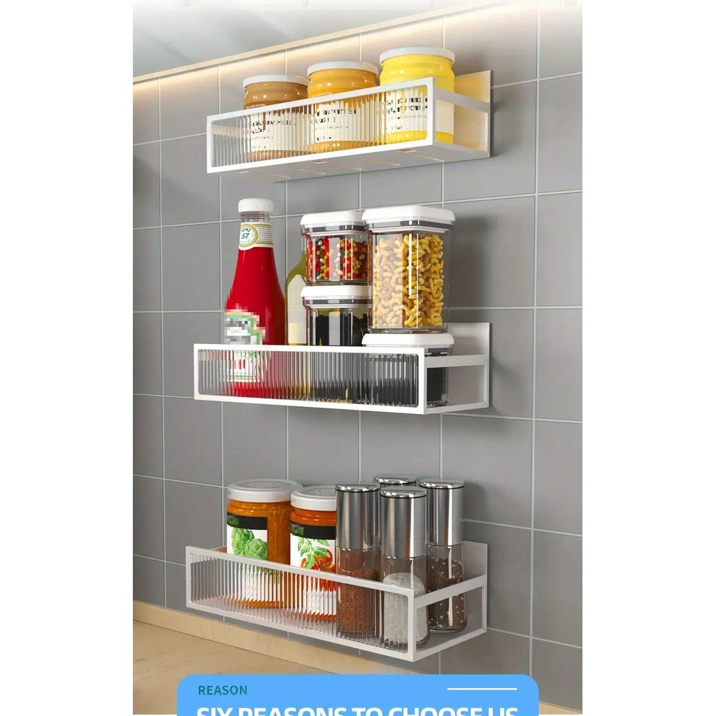 Kitchen hanging condiments organizer spices rack punch-free wall ...