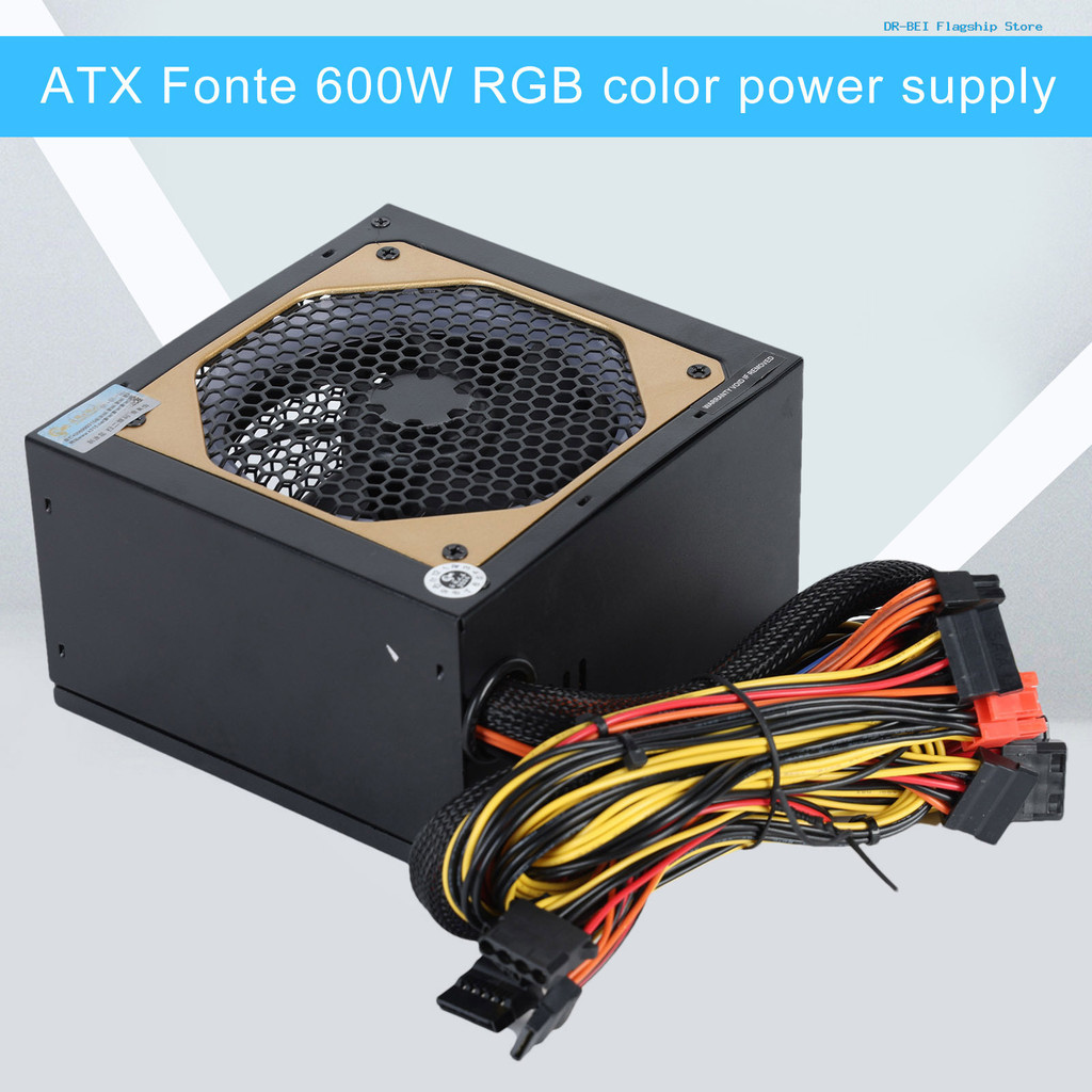 BE-600W Computer Power Supply with RGB Cooling Fan EU Plug 180-264V 24 ...