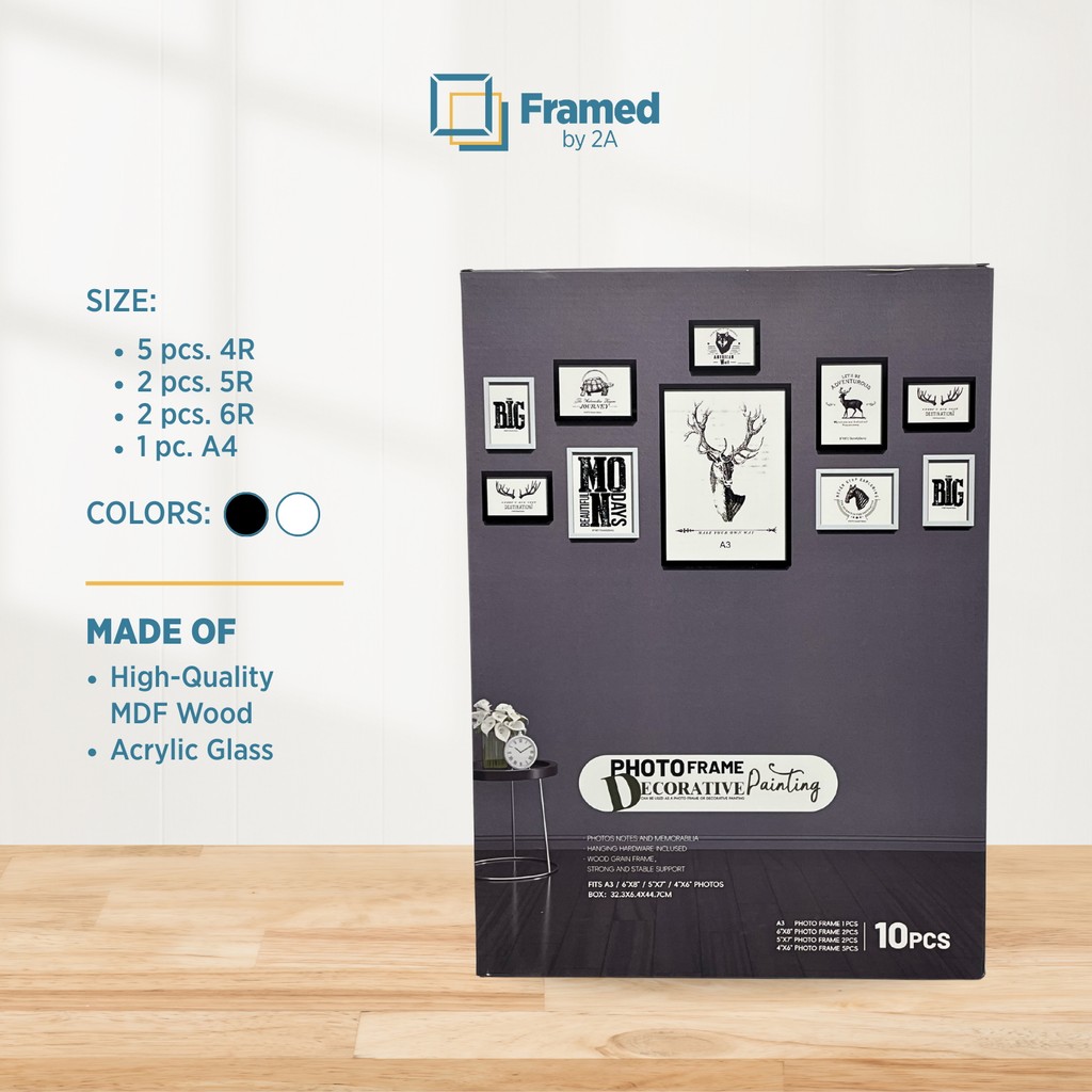 2A 10-Piece Collage Photo Frame Set Modern Wall Gallery Kit | Black ...