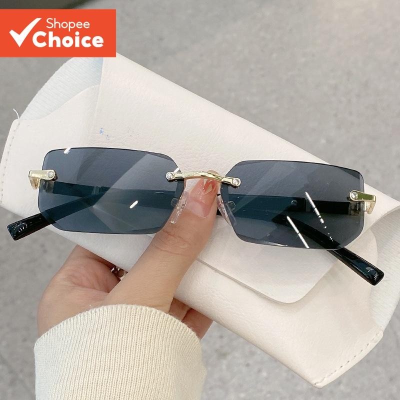 Unisex Rectangle Rimless Sunglasses UV400 Protection Fashion Eyewear ...
