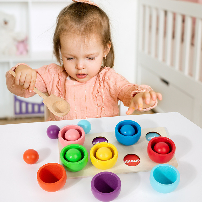 Montessori Color Sorting Toy – Wooden Bowl & Ball Matching Set with ...