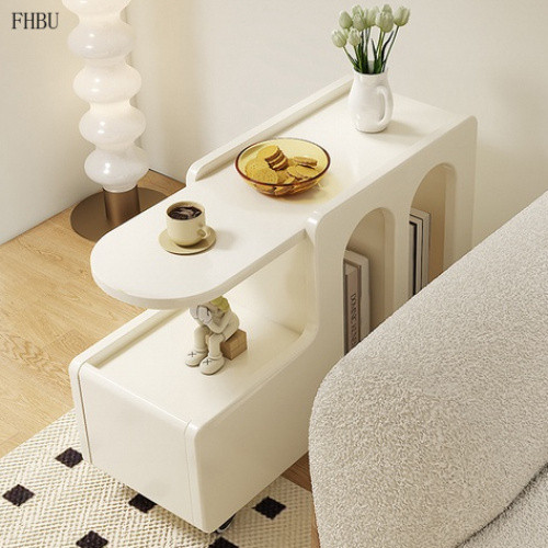 Sofa Side Cabinet Movable Side Table With Pulley Small Apartment Living ...