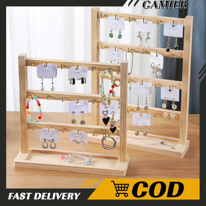 Desktop Solid Wood With Hook Jewelry Display Rack Trinkets Hanging Rack ...