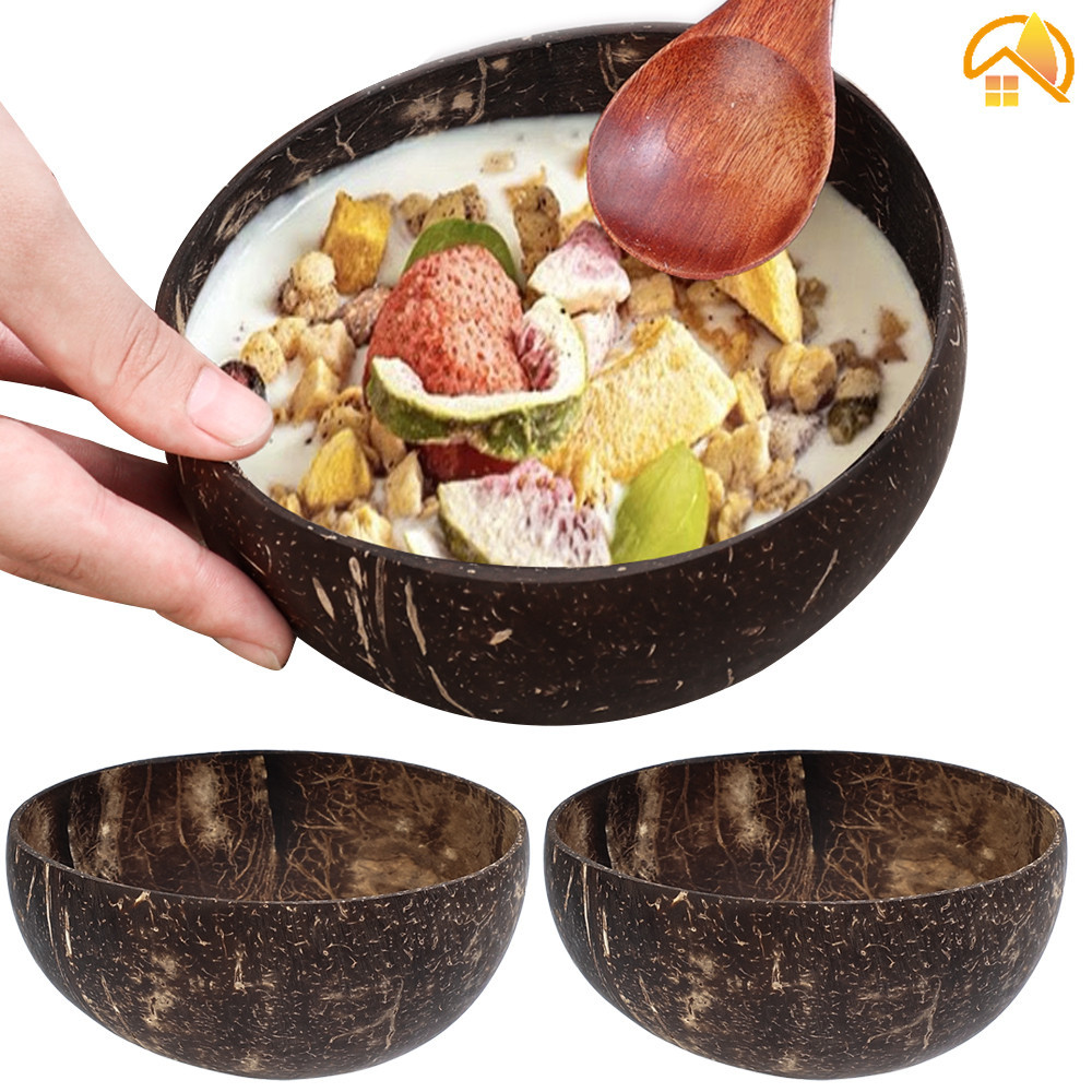 Creative Wooden Natural Coconut Shell Bowl - Practical DIY Salad Fruits ...