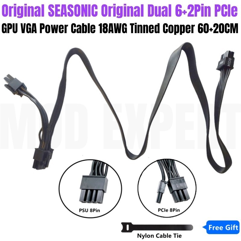 Original Dual 8Pin 6+2pin PCIe VGA Graphics GPU Modular Power Cable for ...
