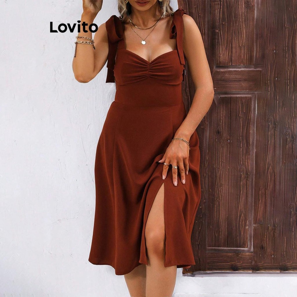 Lovito Women Plus Size Curve Casual Plain Pleated Dress Lnm70282 Shopee Philippines