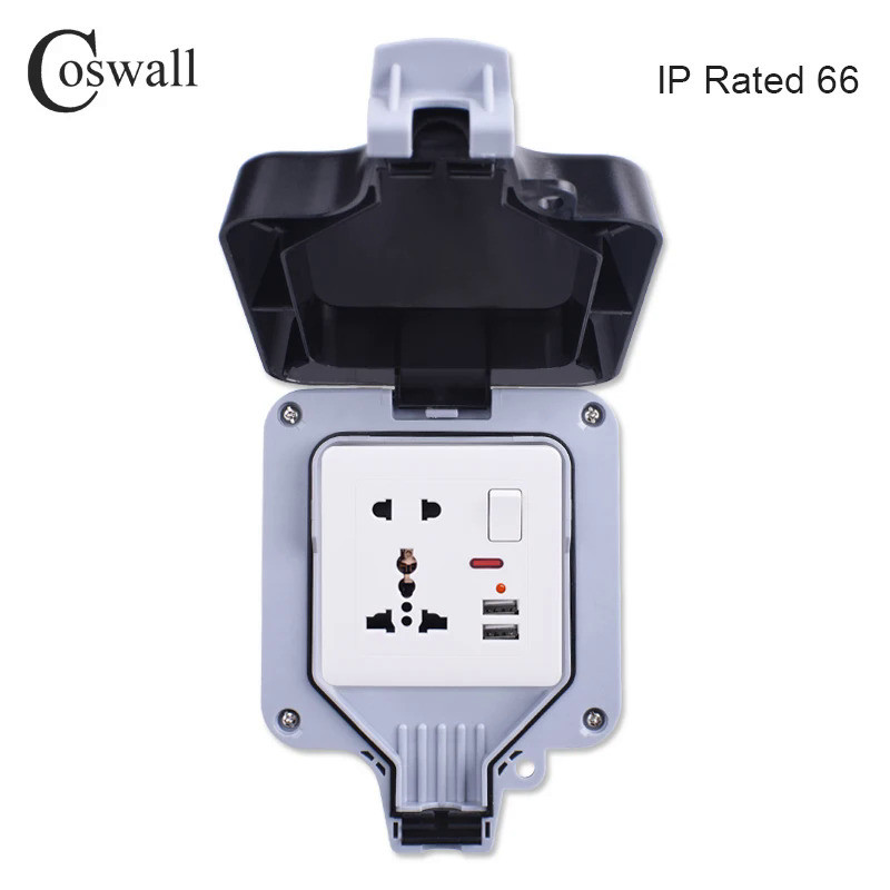 Coswall IP66 Weatherproof Waterproof Outdoor Box Wall Power Socket 1 ...