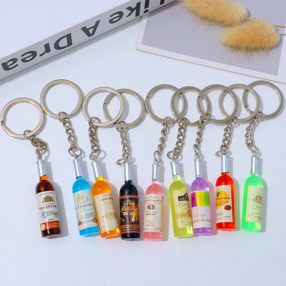 Creative Wine Bottle Keychain Acrylic Beer Cocktail Bottle Pendant ...