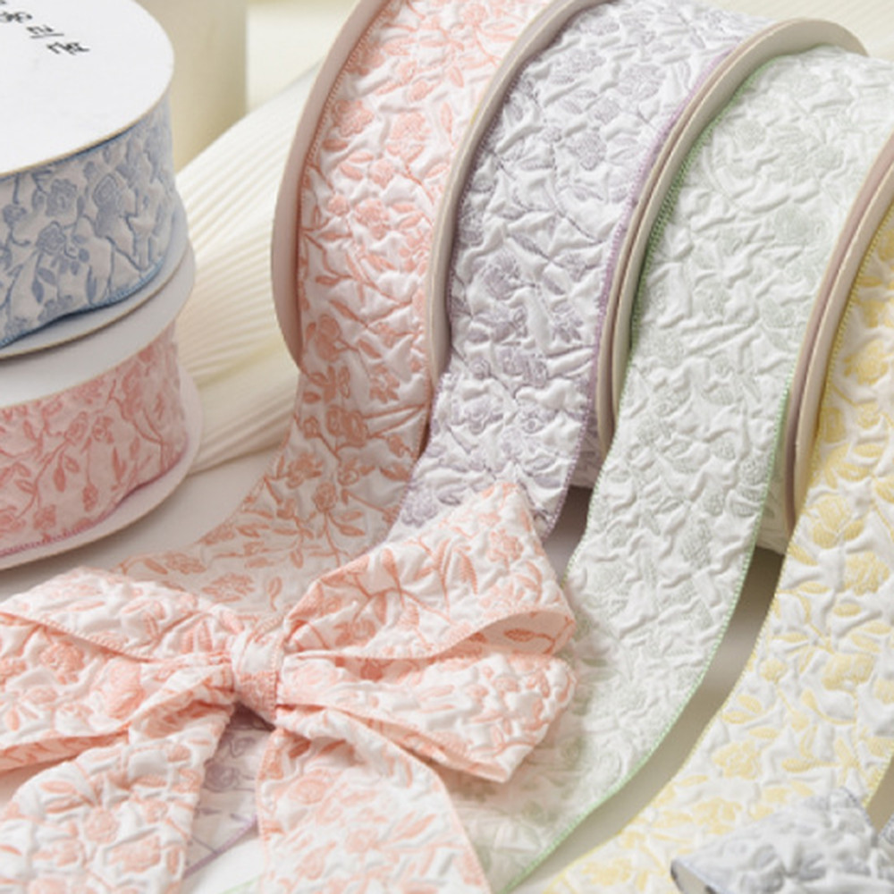 2.5cm/4cm 10 Yards Embossed Floral Ribbon Small Flowers Pattern Baking ...