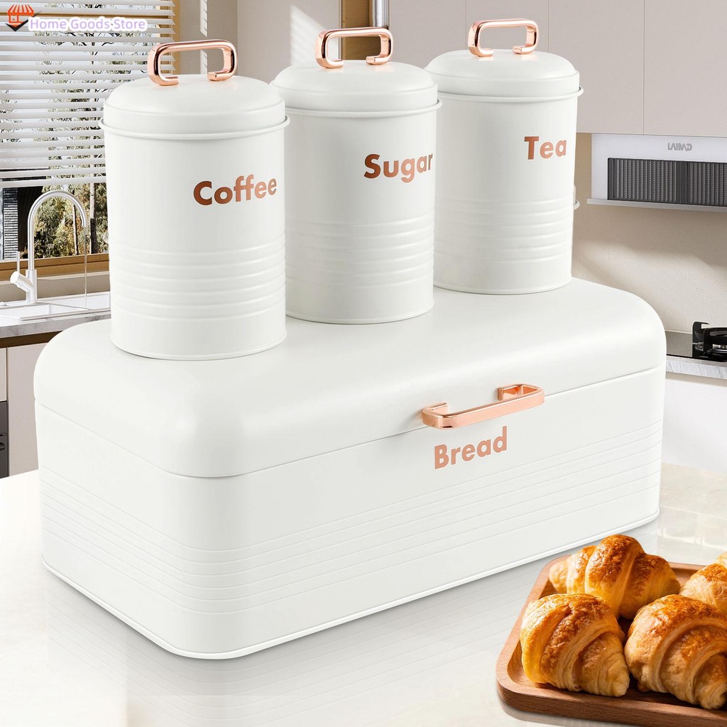 4Pcs Iron Bread Container Tea Jar Bread Box Sugar Canister for Home ...