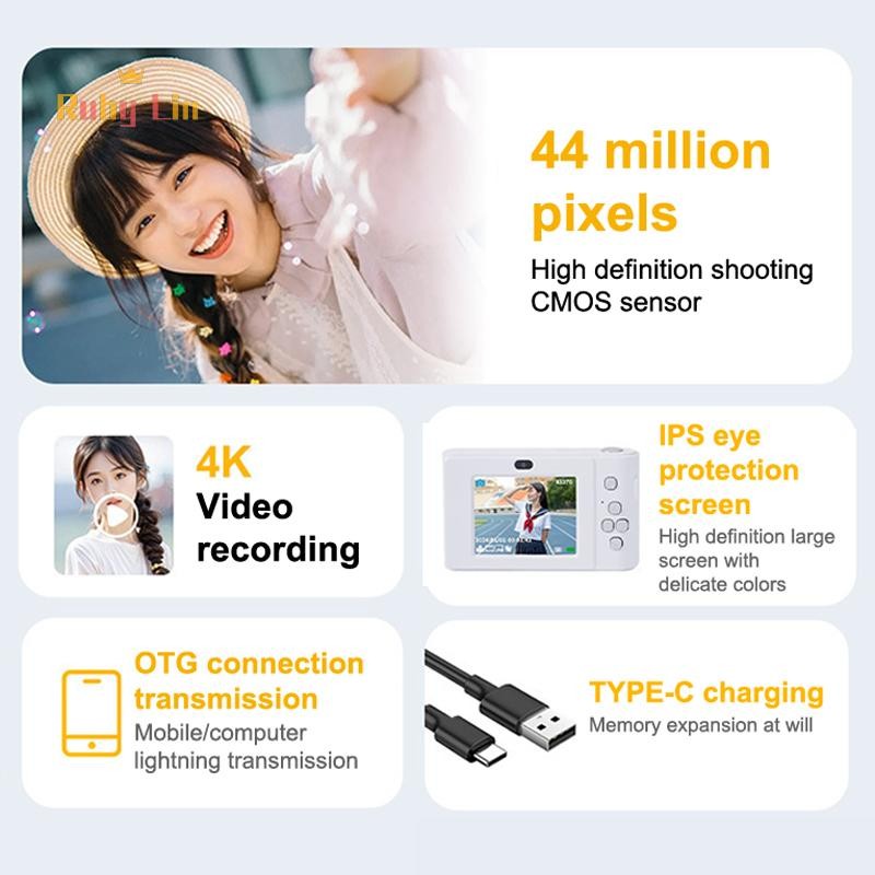 Ruby Lin 44MP Mini CCD Digital Camera With Memory Card 4K Double Lens ...