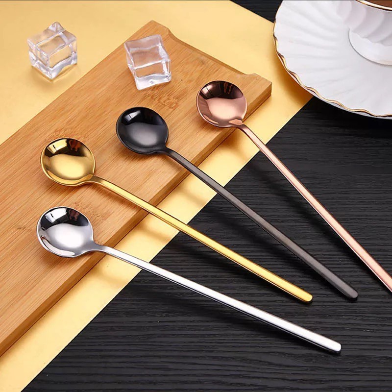 2pc Tea Coffee Mixing Spoon Round Shape Stainless Steel Dessert Ice ...