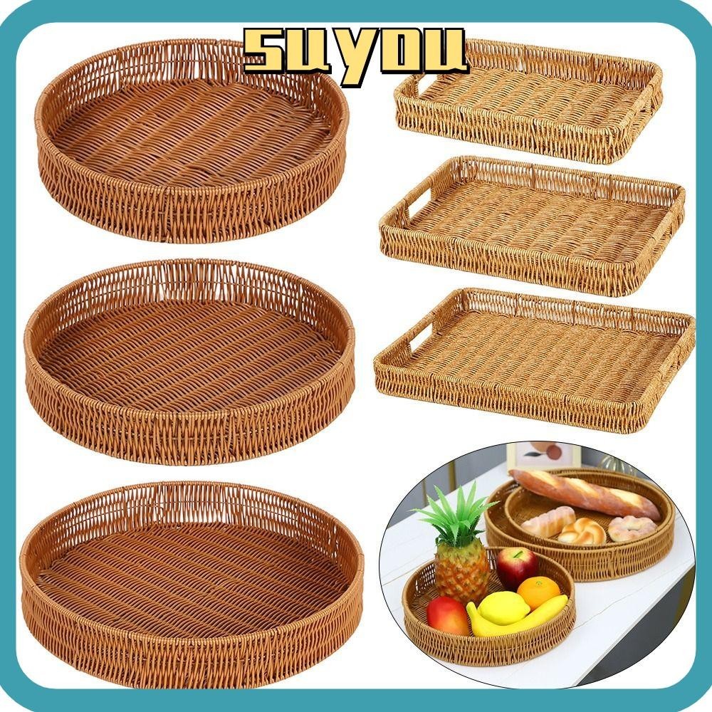 SUYO 1Pcs Handwoven Rattan Basket, Fruit Vegetable Cake Wicker Round ...
