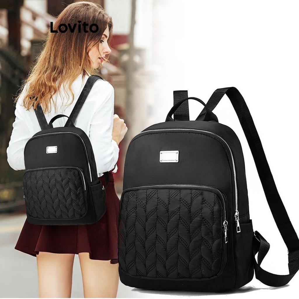 Lovito Women Casual Plain Zipper Pocket Large Capacity Simple Student ...