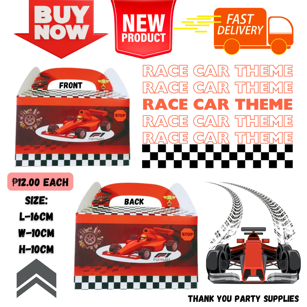 Race Car Red Party Treat Boxes Favor Goodie Gift Boxes Kids Theme ...