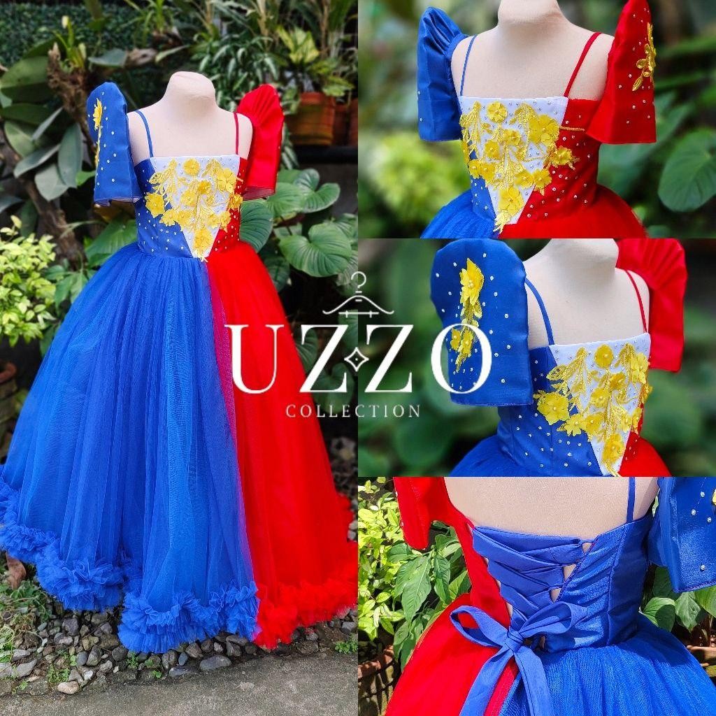 UZZO II Philippine Flag Inspired Filipiniana Outfit Ball Gown Kids ...