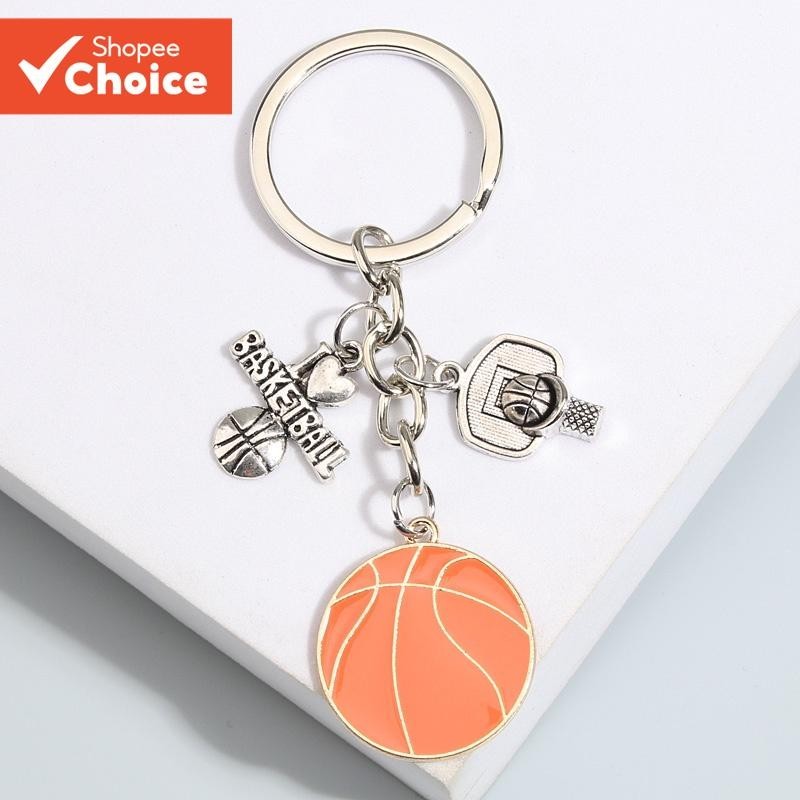Metal Enamel Sports Keychain I Love Basketball Key Ring Basketball Hoop ...