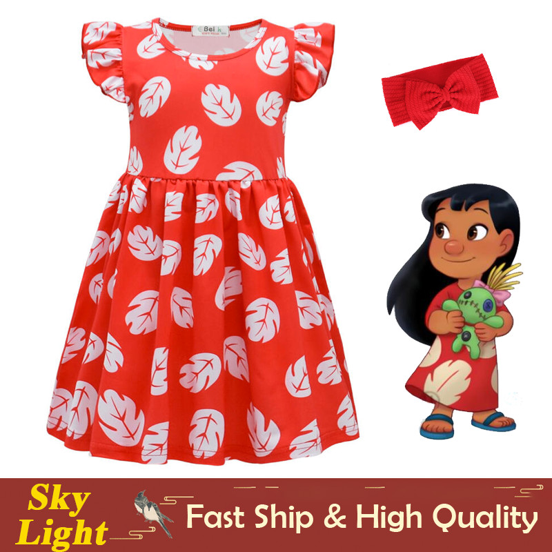 Lilo And Stitch Red Dress For Kids Girl Short Sleeve Daily Outfits ...