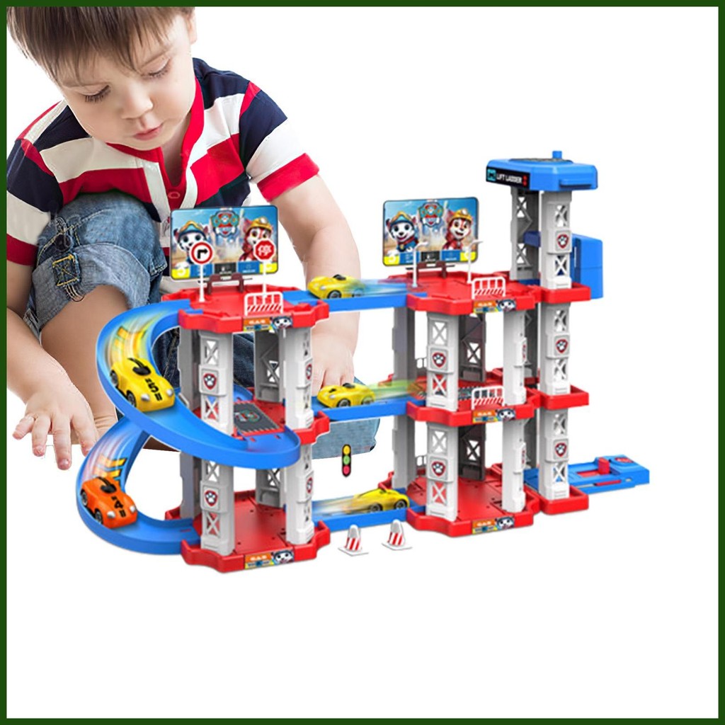 Charmofun Pista De Coches Con Aparcamiento De 5 Pisos, Garaje Con 12 Coches De Aleación Y Helicóptero, Juguete De Carreras Para Niños De 3 Años O Más, Regalo Ideal