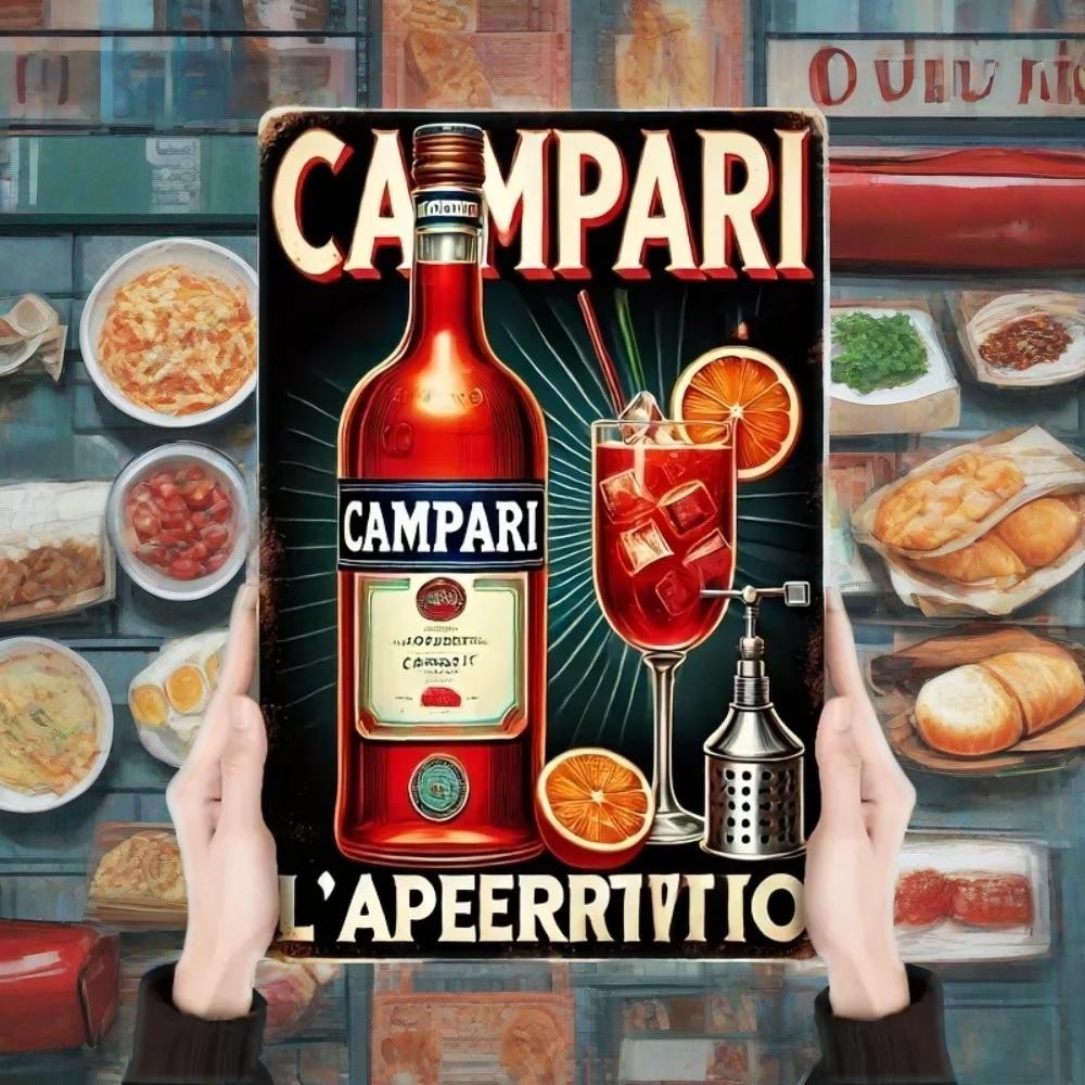 Vintage 2D Retro Campari Wall Sign - Scarlet Bold Bottle Metal Art for ...