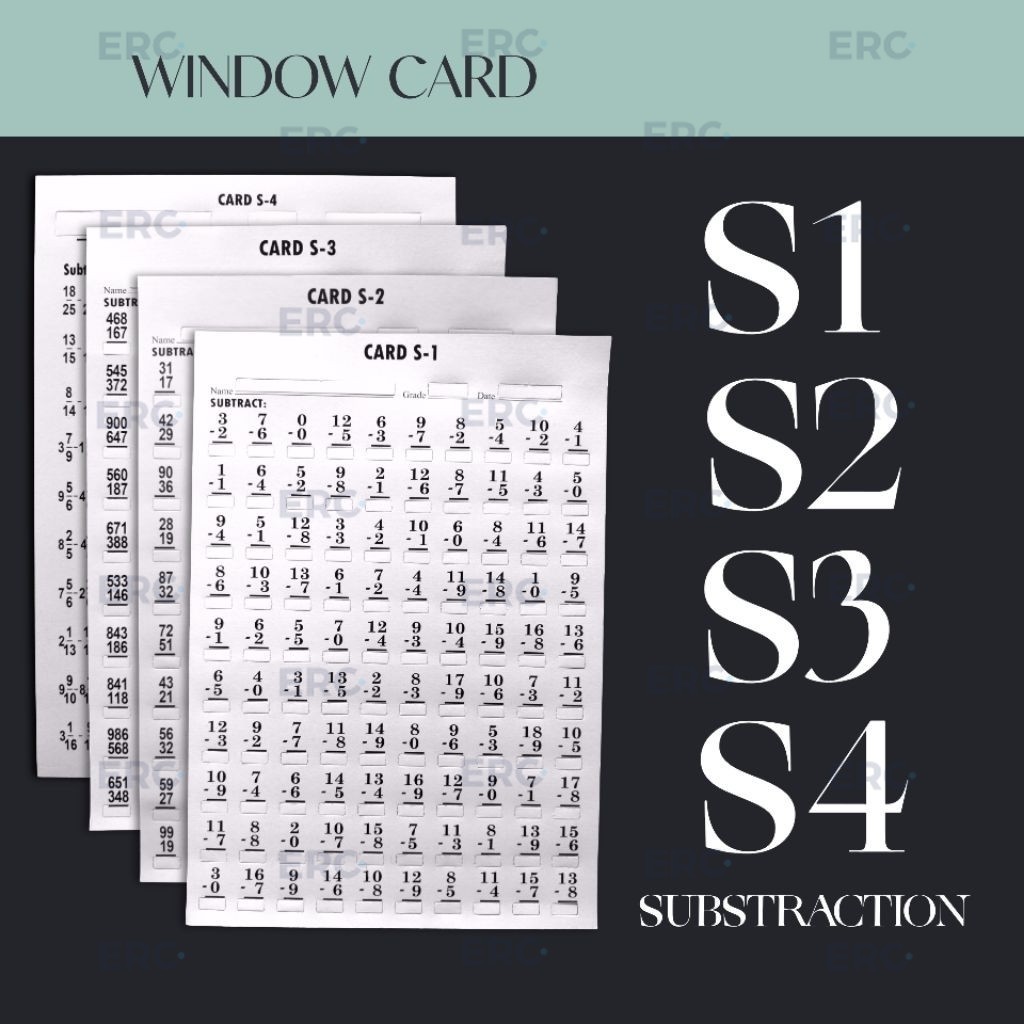 Window Card S1 S2 S3 S4 Subtraction Math Test Reusable & Durable, Garde ...