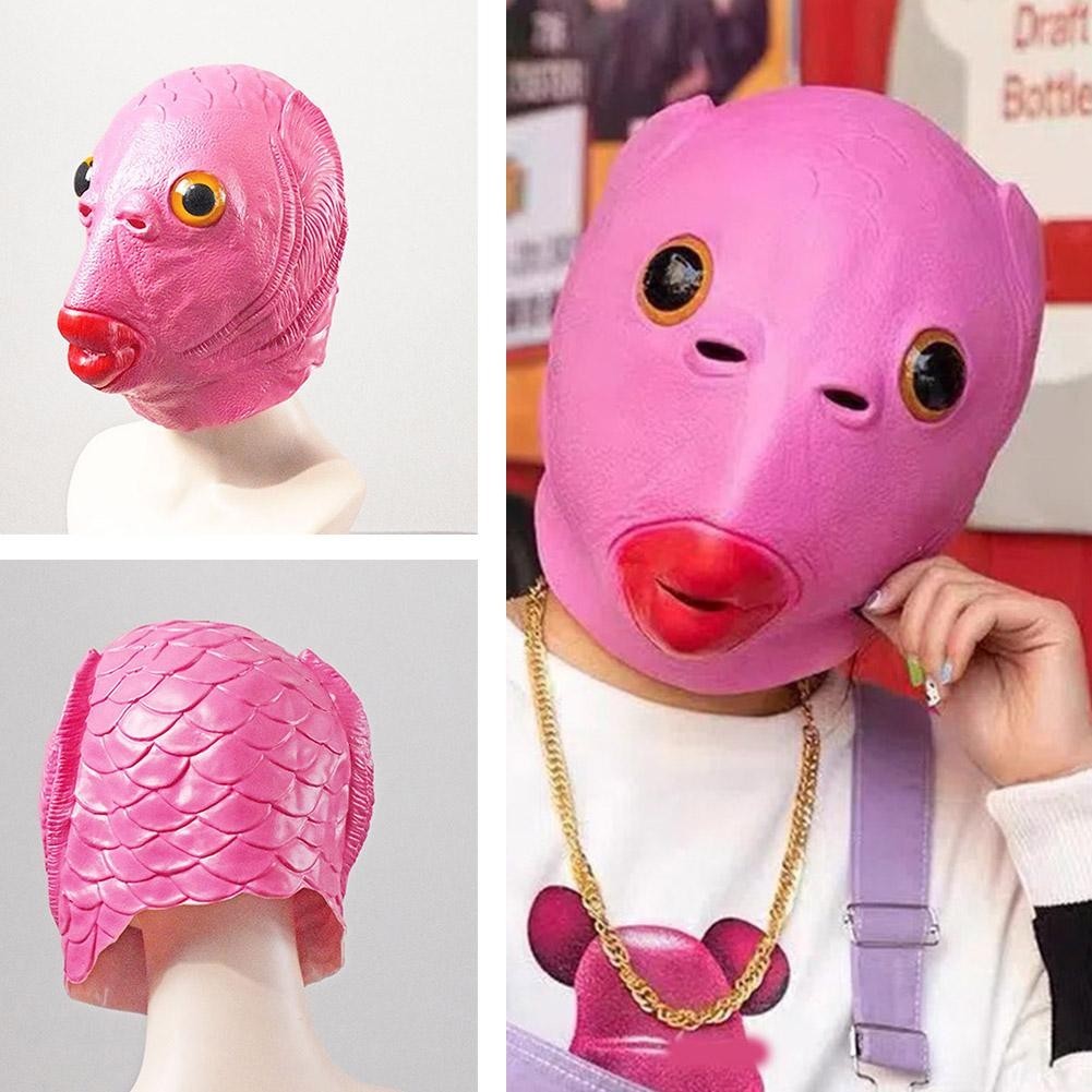 Cute Funny Fish Head Cover Fish Pink Fish Mask Run Boba Mask Prom Party ...