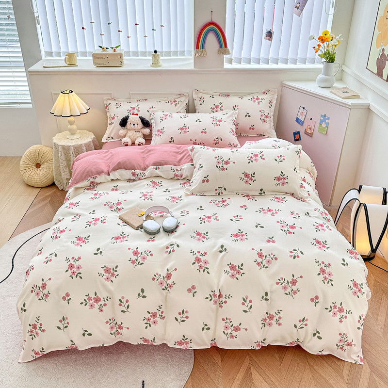 Floral 3/4in1 Cartoon Bedding Set Flatsheet Pillowcase Printed Blanket  Cover Sets without comforter Single Double Queen King Size
