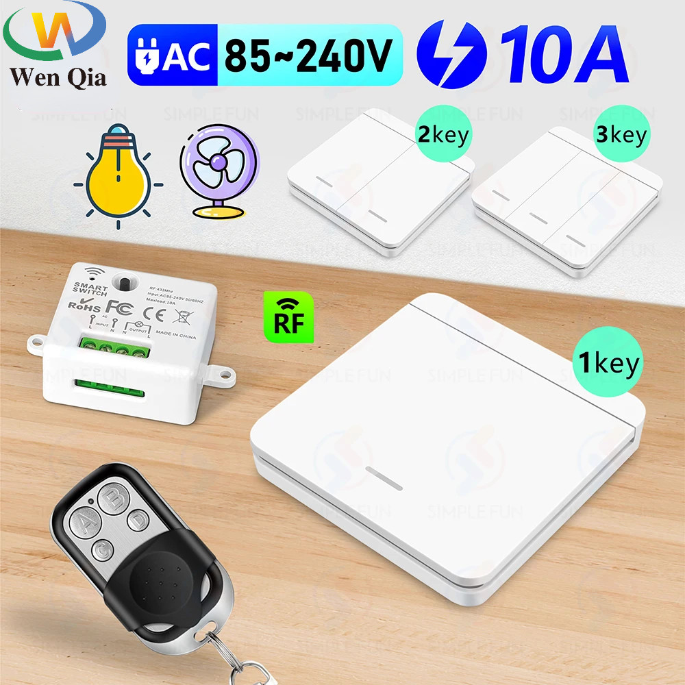 433Mhz Wireless Smart Light Switch 220V 110V 10A,Wireless Wall Panel ...
