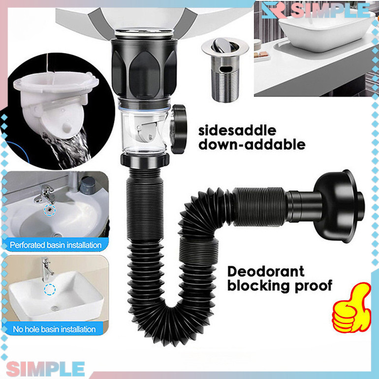 Flexible PVC Sink Drain Hose With Auto Closure – 1.26″ Upper Diameter, Anti-Backflow & Odor-Resistant For Bathroom Washbasins