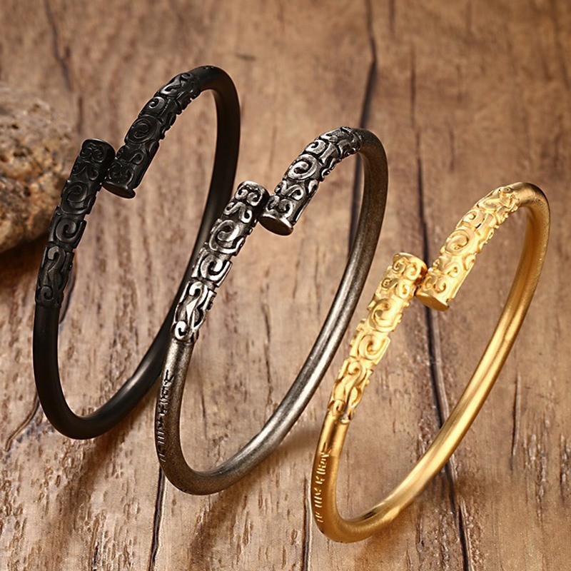 Oakky Men's Stainless Steel Sun Wukong (Monkey King) Open Warp Ring – Vintage Golden Hoop Amulet Ring - View #4